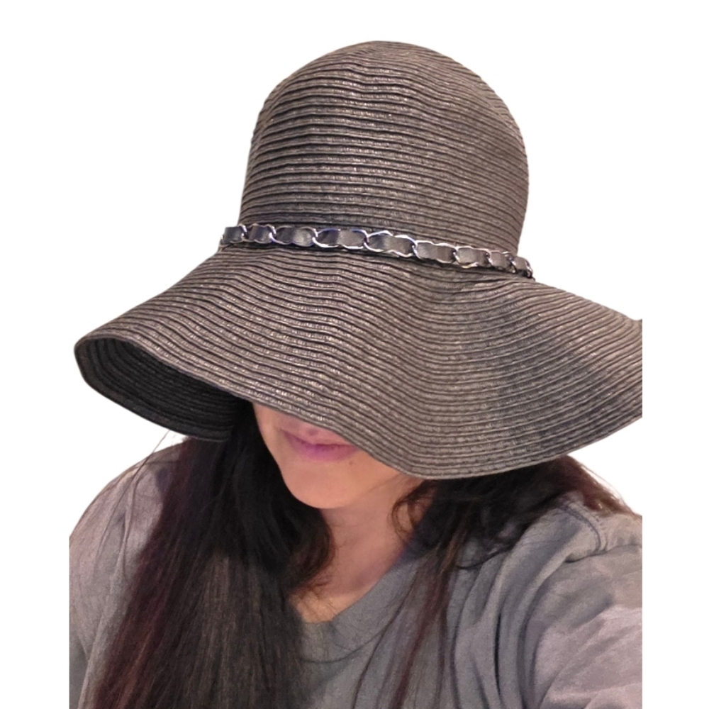Chic Black Wide Brim Hat with Chain Accent